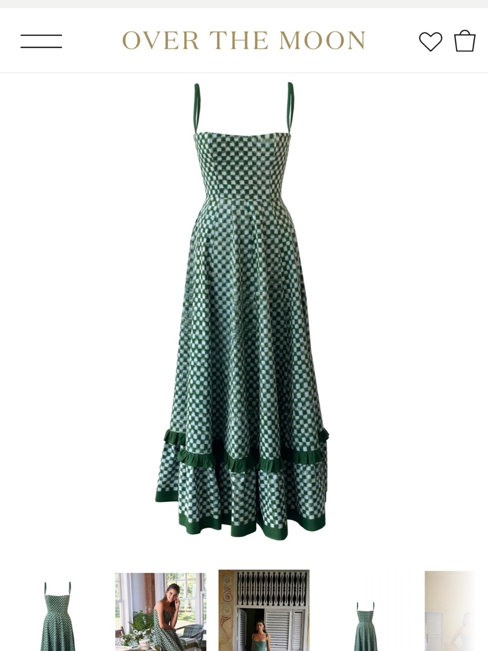 Over the Moon Green Check Maxi Dress with Ruffle Hem